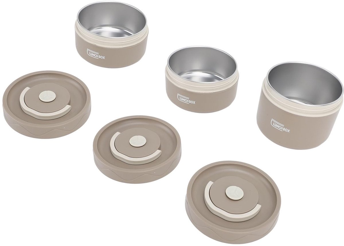 Dailygoody - Lunchbox - Roestvrijstalen Voedselcontainers - Afdichtende Box - Rond - Stapelbare Voedselopslag - Geschikt voor Buiten - 3 Stuks