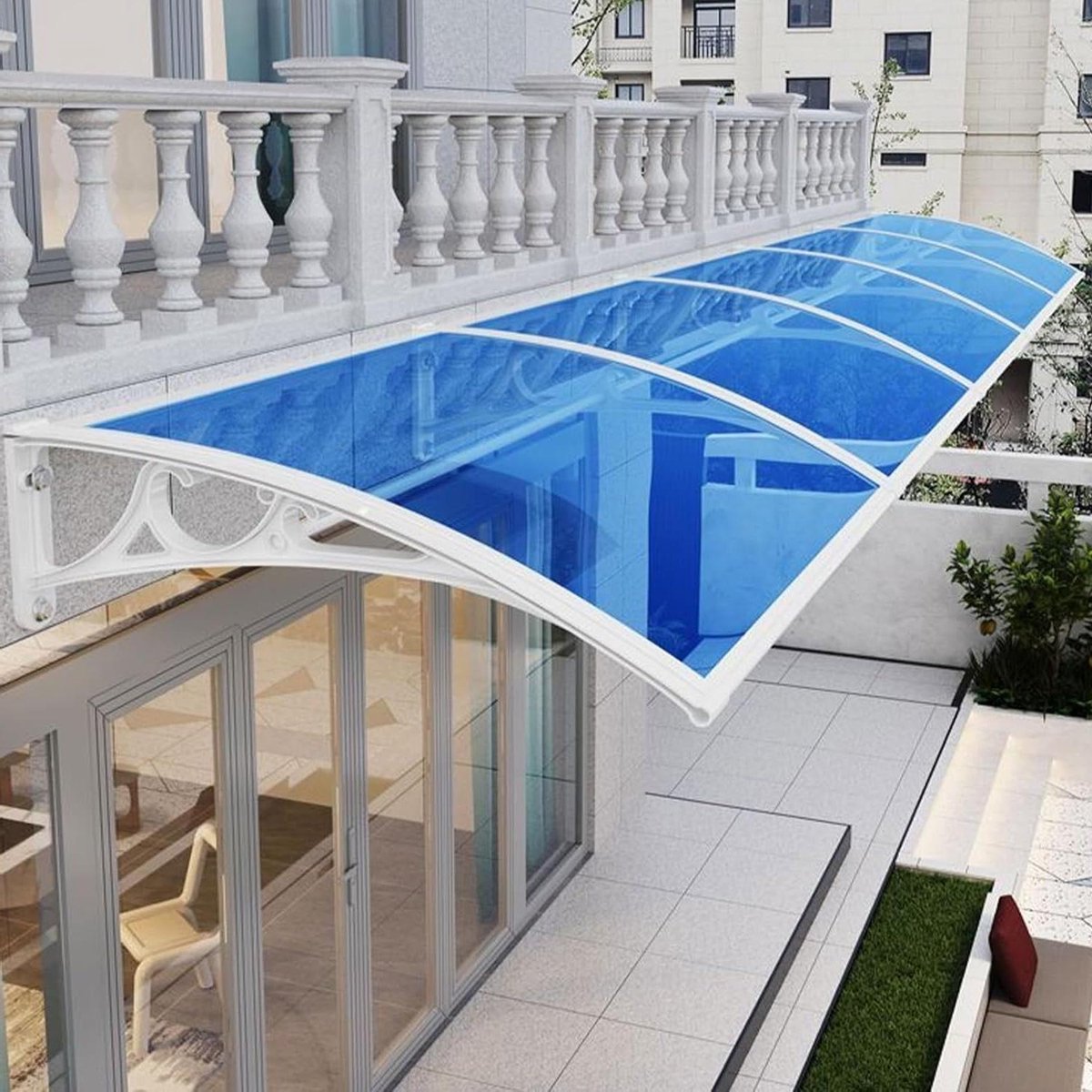 Balkonluifel Waterdicht - Zonwering Buiten - Bescherming Deur - Stevig Polycarbonaat - 70 x 80 cm - Blauw