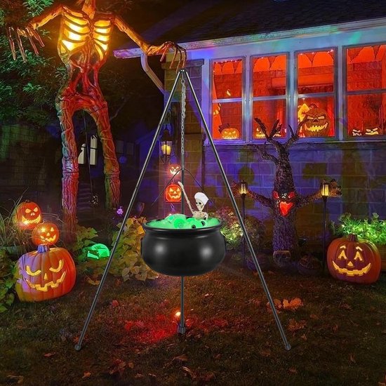Heksenketel Groot - Feestdecoratie Ketel - Halloween Versieren - Met Verlichting - 78 cm Hoog - Zwart — afbeelding 4