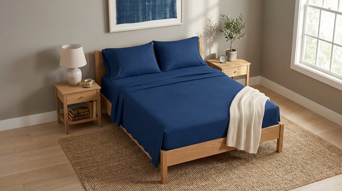 Azalia beddengoedset 90x190 cm - 3 stuks microvezel - hoeslaken 90x190 cm - eenpersoons onderlaken 70x260 cm - 1 kussensloop 50x80 - Oeko Tex gecertificeerd - Donkerblauw