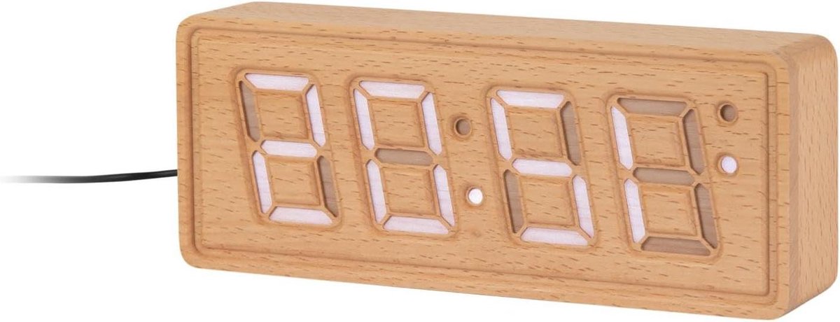 Wekker Hout - Digitale Klok - Wakker Worden - Subtiel Gravering - 20cm Breed - Bruin