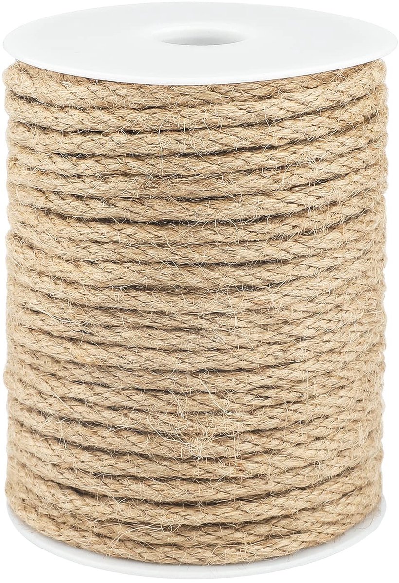 Dailygoody - Jute Henneptouw - 6 mm Dik - Sterk en Natuurlijk - 30 m - Knutseltouw voor Tuinieren en Ambachten - Geschikt voor Kattenkrabber