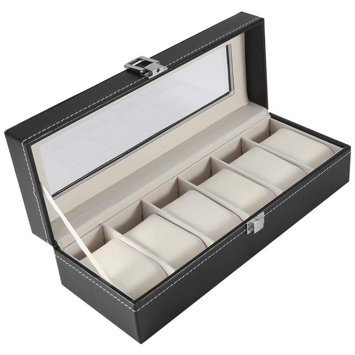 Dailygoody - Horlogebox - Heren - PU leren horloge-opbergdoos - Zwart - 6 Compartimenten - Stijlvol horloge-organizer - Perfect voor dagelijkse besche..