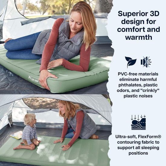 Zelfopblazende Slaapmat - Kampeermat Slaapkussen - Kamperen en Hiken - 4 Inch Dik Schuim - XL Large - Groen — afbeelding 3