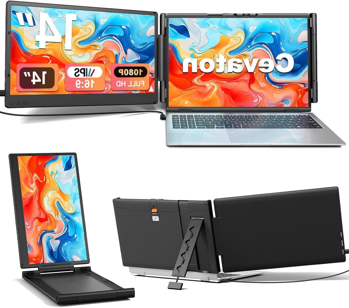Laptopschermverlenger - Extra monitor Draagbare display - Mobiel werken - Automatische breedte aanpassing - 13-17.3 inch - Zwart