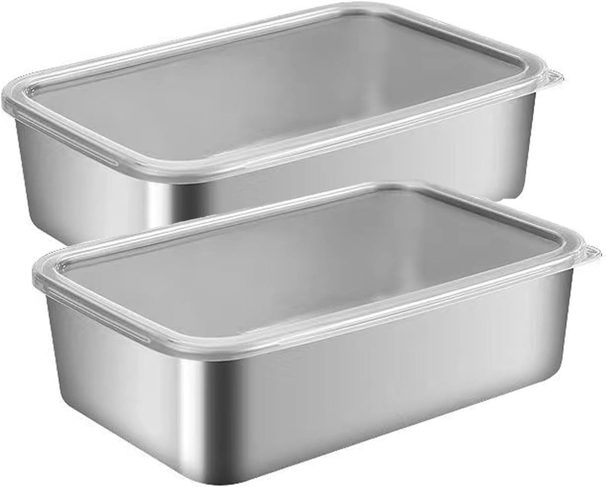 Set van 2 RVS Bakvormen met Deksel voor Brood, Taart en Toast - Rectangulaire Bakvormen, Gezond en Vaatwasmachinebestendig, 22.5 cm x 15 cm x 6 cm