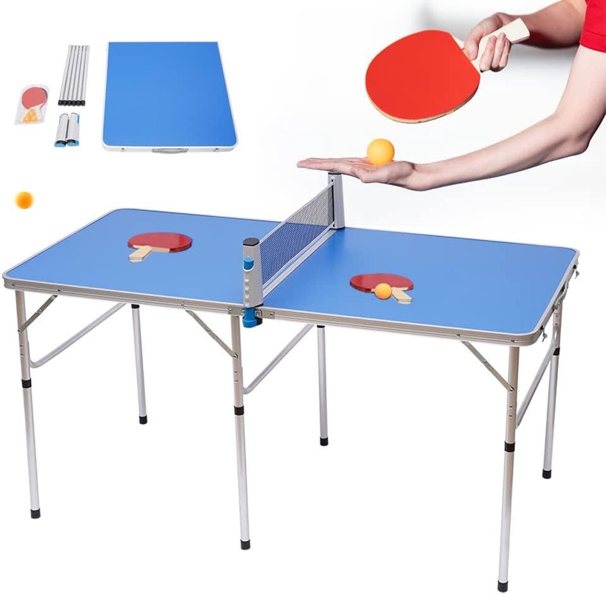Tafeltennistafel Inklapbaar - Pingpong Tafel - Sport & Spel - Complete Set Inclusief - 150 x 75 cm - Blauw