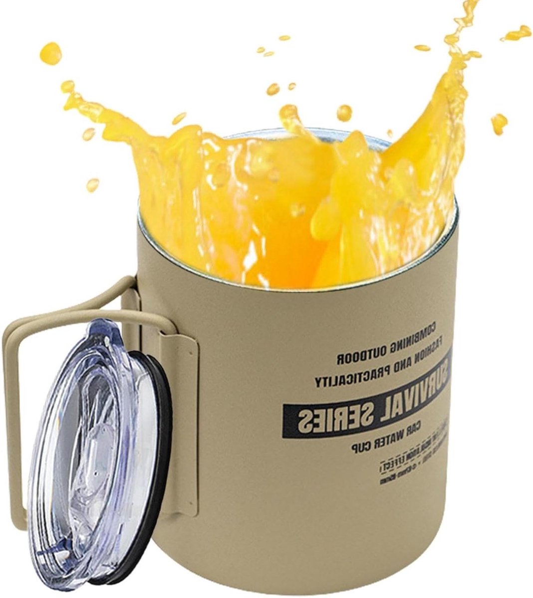 Theebeker Reis - Campingbeker RVS - Dranken Meenemen - Inklapbaar Handvat - 320 ml - Kaki