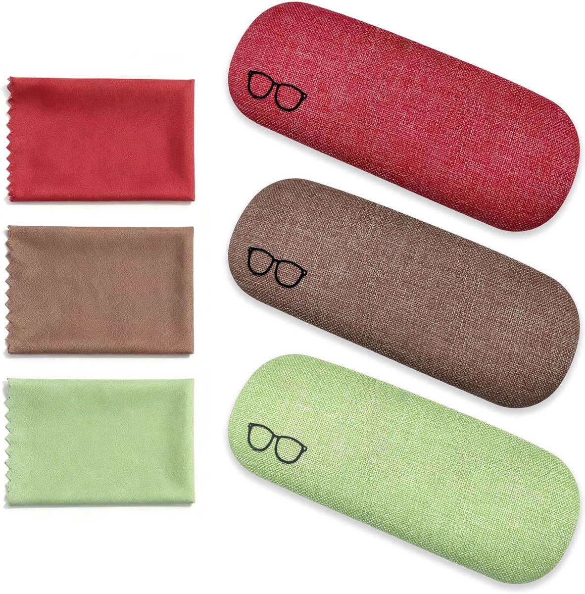 Hardcase brillenkoker set van 4, linnen opbergdoos voor brillen en zonnebrillen, inclusief brillenpoetsdoek, uniseks en praktisch