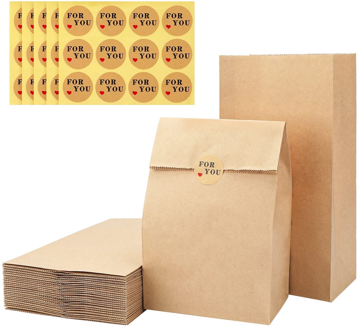Dailygoody - Bruine Papieren Zakjes - Cadeauzakjes voor Geschenken - Groot Formaat - Milieuvriendelijk - Adventskalender - 50 Stuks
