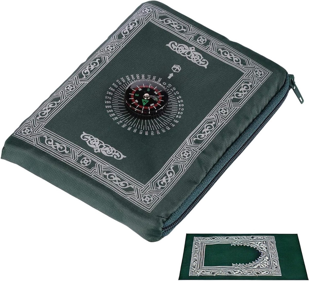 Draagbare Gebedsmat voor Moslims met Kompas - Compact Formaat, Groene Kleur - Inclusief Opbergtas - 60 x 100 cm, Ideaal voor Reizen en Bidden