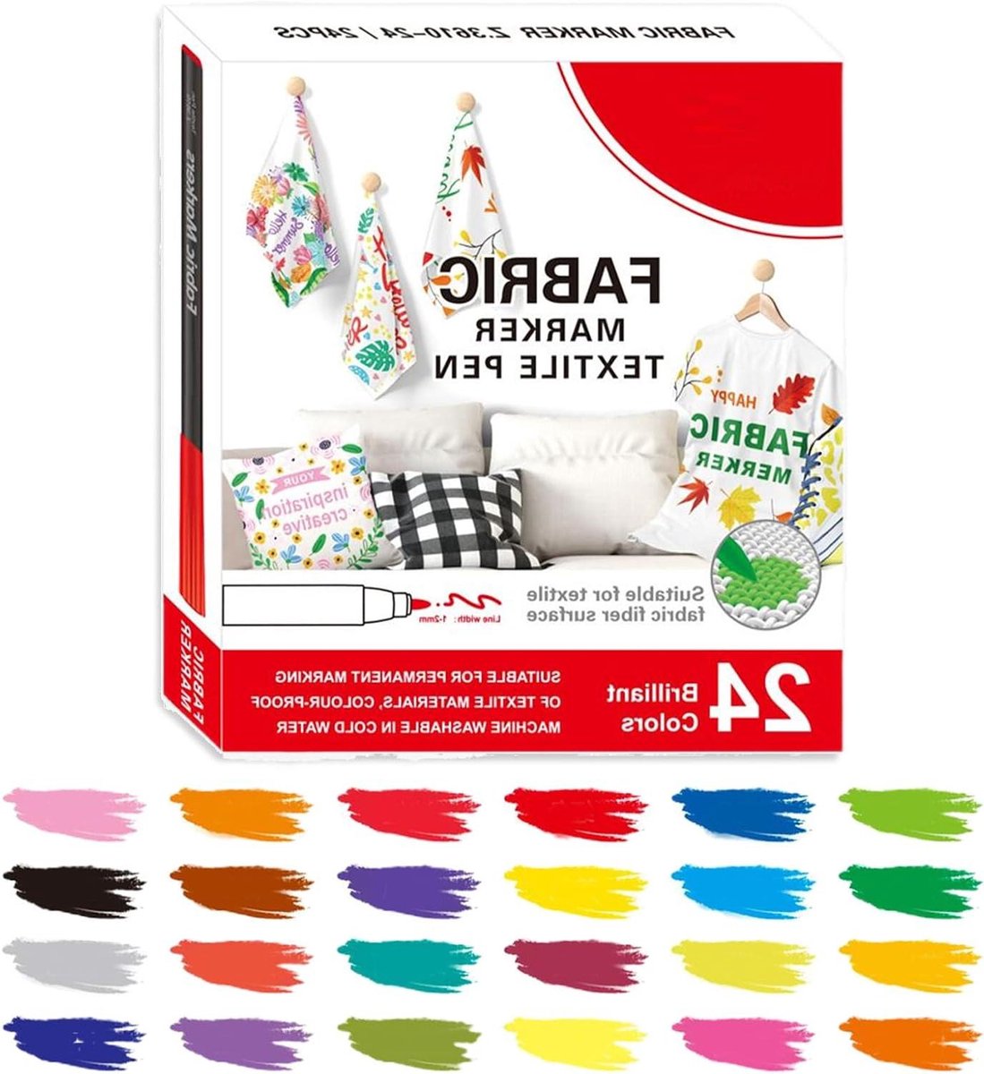 Acryl Verf Markers - Textiel Pennen - Textiel Schilderen - Fijne Punt - 24 Kleuren - Meerkleurig