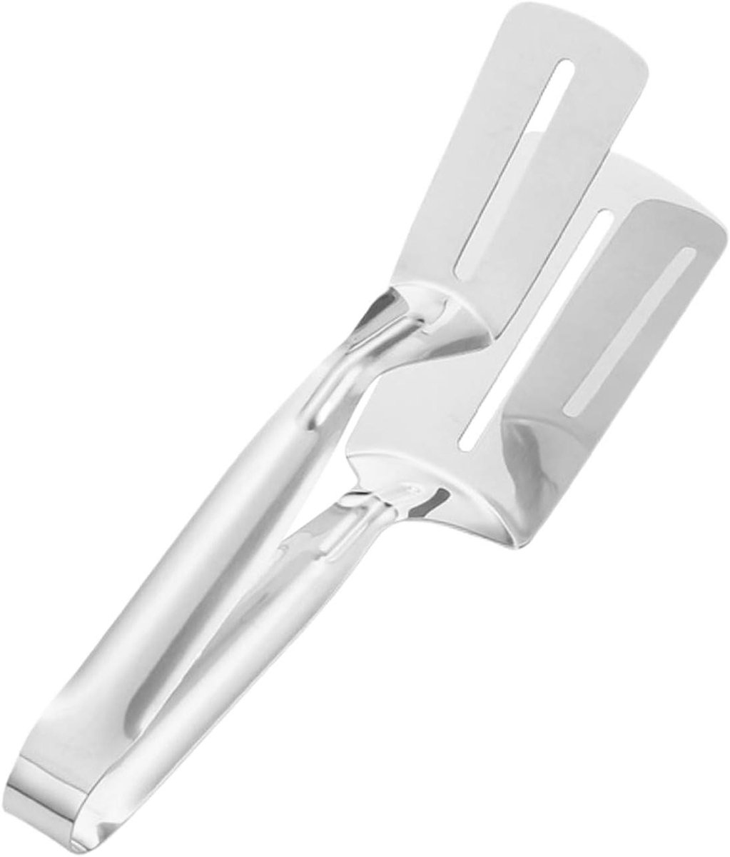 RVS Grill Tang - Barbecue Klem Spatel - Voedsel Draaien - Brede Mond Grip - 30 cm - Zilver