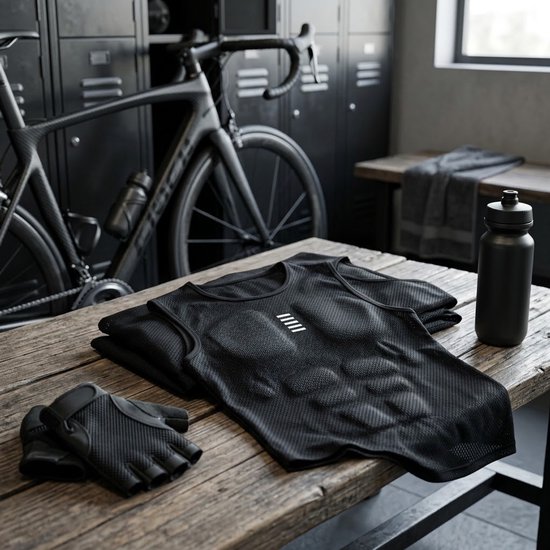 Zwart wielren sport ondershirt heren mouwloos fietsshirt ademend sneldrogend hoge rekbaarheid ronde hals basislaag tanktop voor fietsen gym fitness training outdoor sport Size M — afbeelding 5