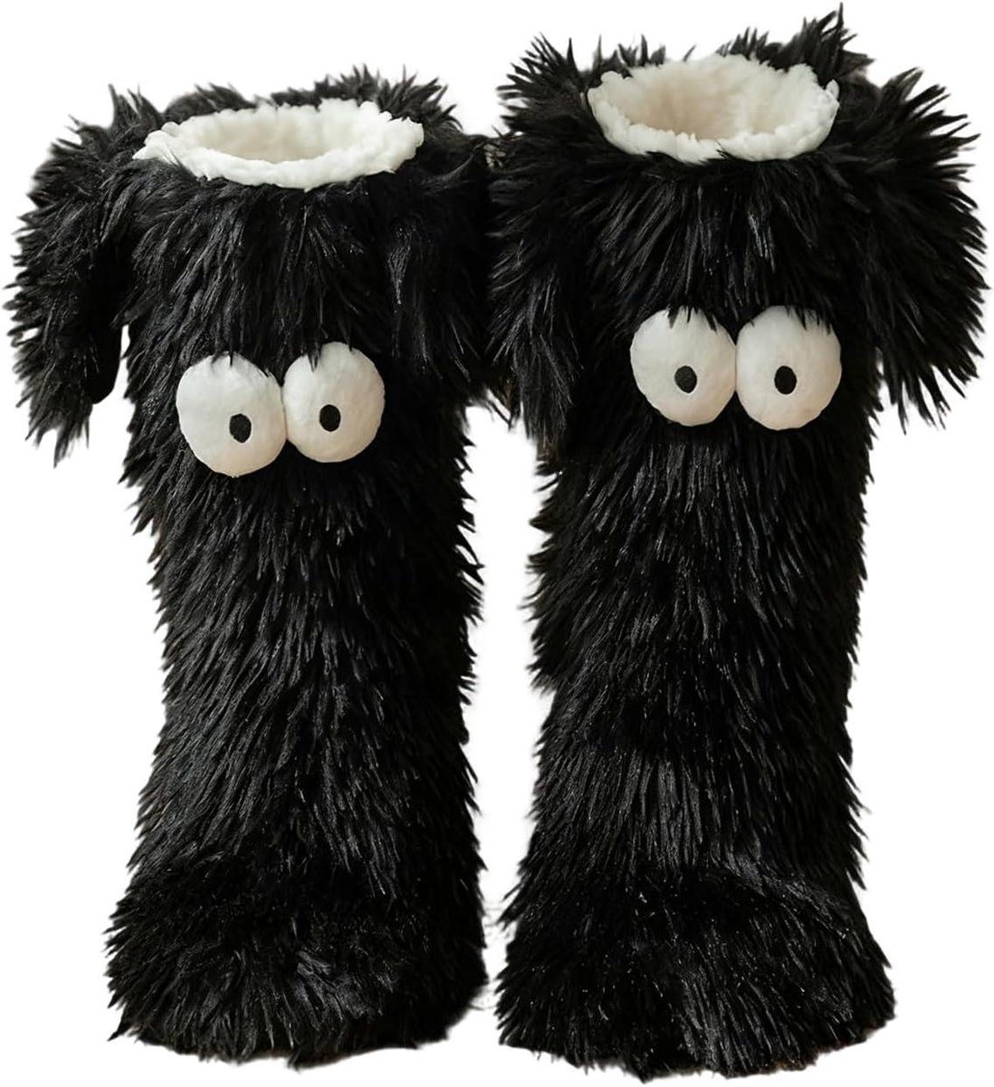 Slippersokken Dames - Huissokken Pluche - Warmte en Comfort - Antislipzool - Maat 35-42 - Wit Zwart