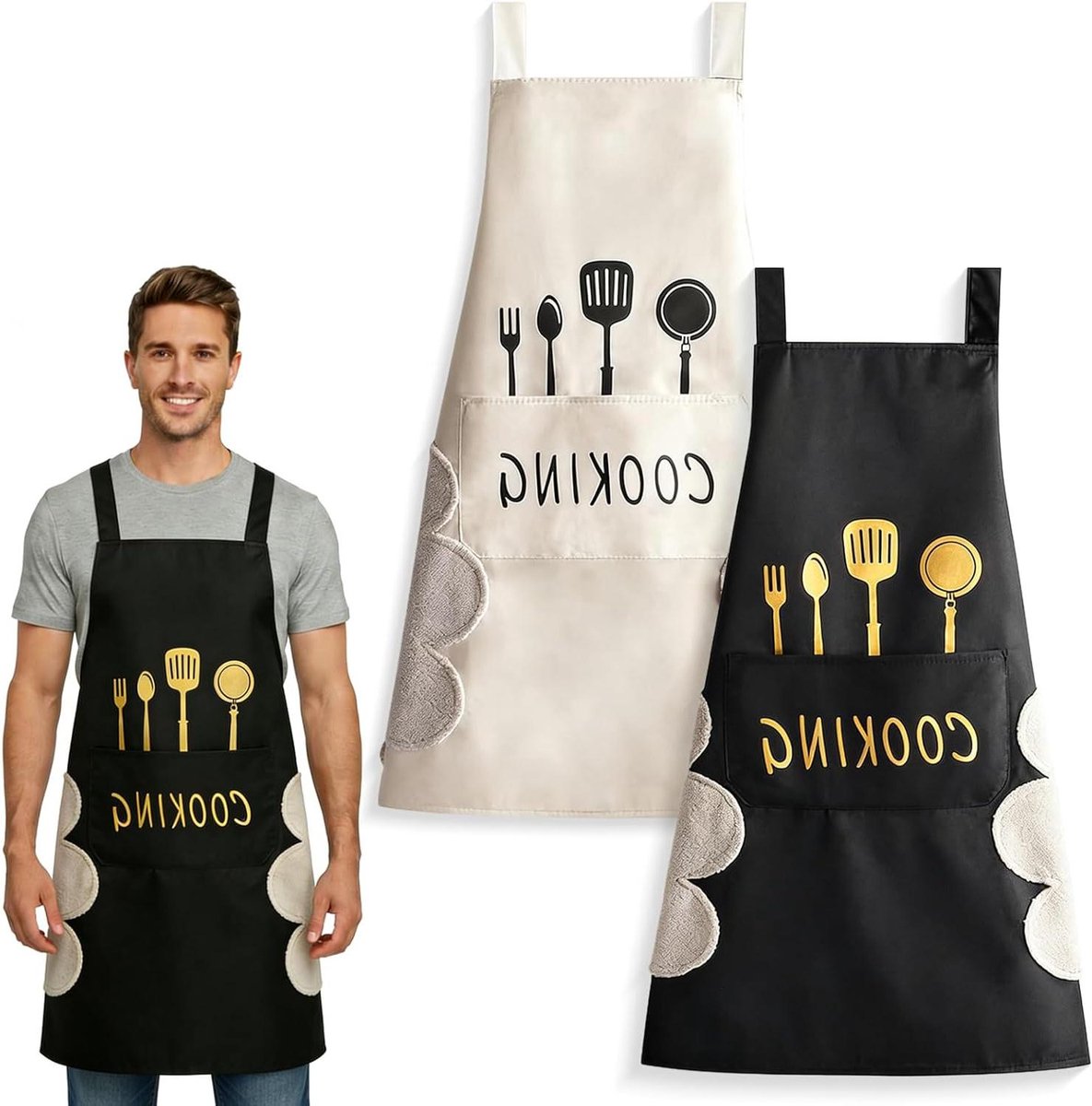 Kookschorten Set - Keukenschorten - Barbecueën en Koken - Grappig Ontwerp - 2 stuks - Zwart Wit