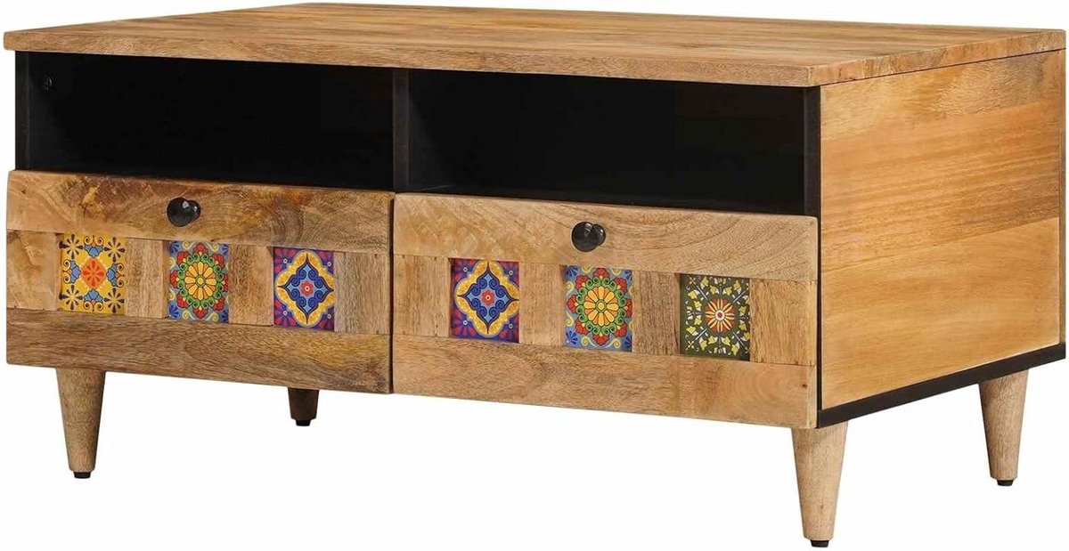 Salontafel met opbergruimte - Woonkamertafel - Woonkamer inrichten - Massief mangohout - 80 x 54 x 40 cm - Naturel bruin