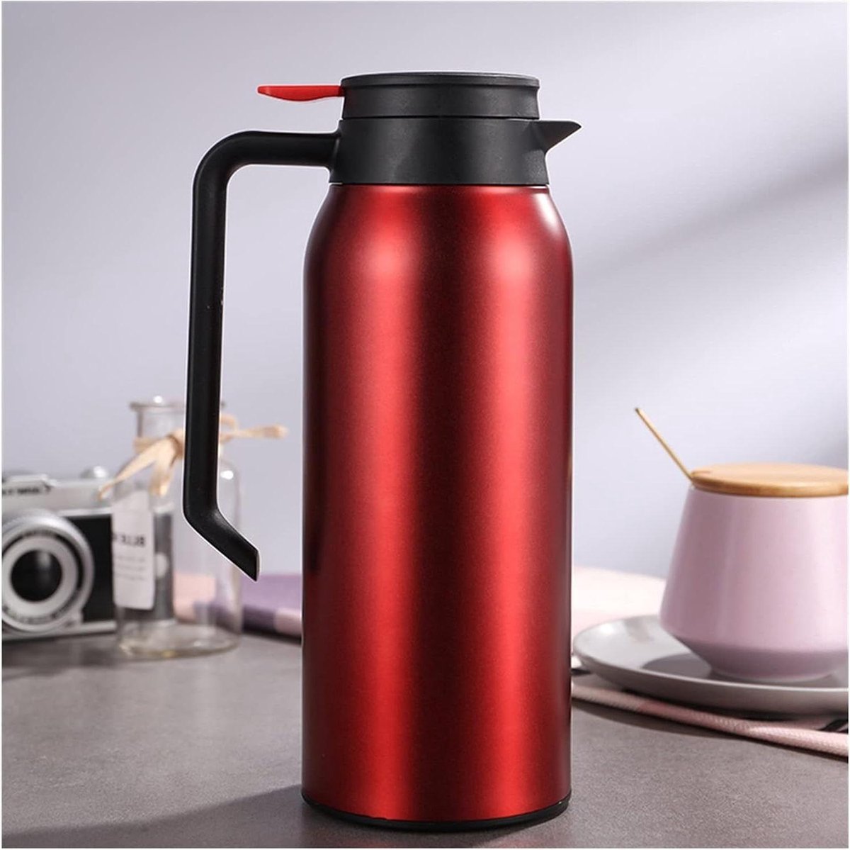 Thermosfles, 1500ML roestvrijstalen thermoskan for koffie, dubbelwandige, geïsoleerde vacuümkoffie, thermosfles for thee en water(Red)