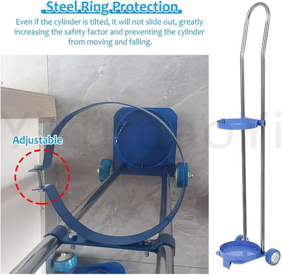 Fleshouder met wielen - Gasflessen trolley - Veilig transport - Stevige stalen constructie - 80 cm hoogte - Blauw — afbeelding 5