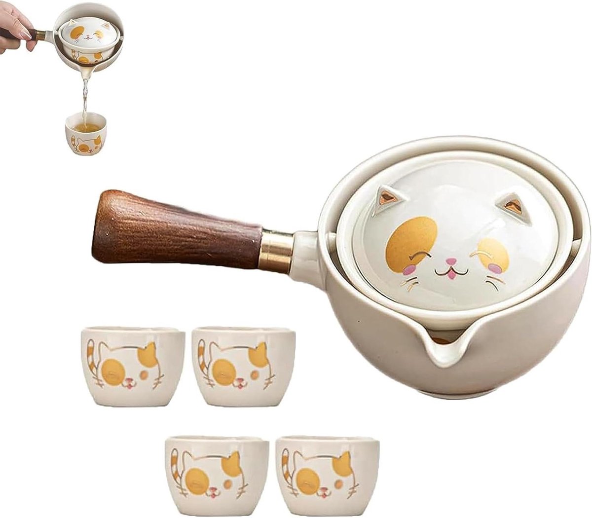 Keramische Theepot - Kung Fu Theeset - Thee Zetten - 360 Rotatie - 6.4 oz Pot - Wit