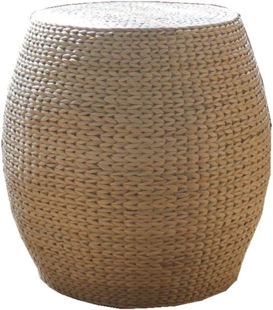 Ronde Poef - Voetenbankje - Woonkamer Decoratie - Handgebreid - 42 cm Hoog - Natuurlijk