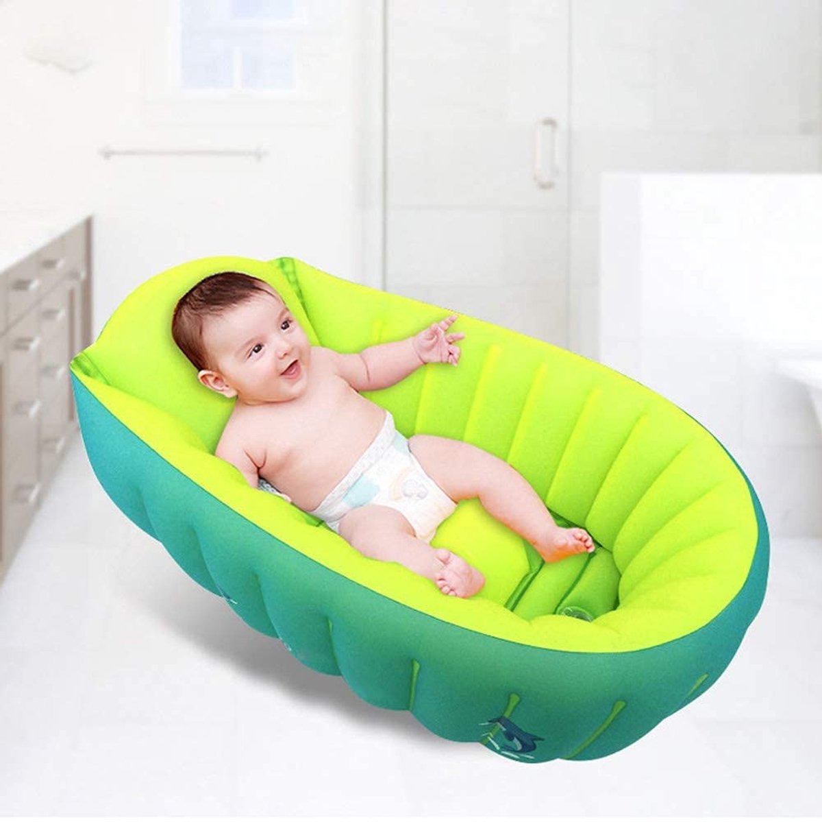 Dailygoody - OmGoods - Dailygoody - Babybadkuip - Opblaasbaar peuterbad - Antislip en draagbaar - Groen - Bad voor kinderen - Geschikt voor 0-6 jaar - Opvouwbaar