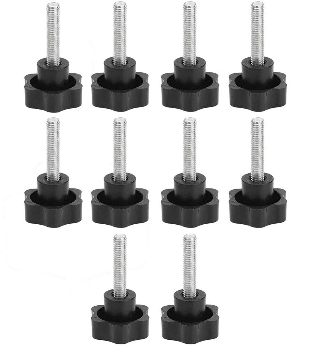 Dailygoody - Plastic Star Shape Hex Head Schroef - Klemmen - Zwart - M4 x 12mm - Klemknop - 10 Stuks - Geschikt voor Mechanische Apparatuur