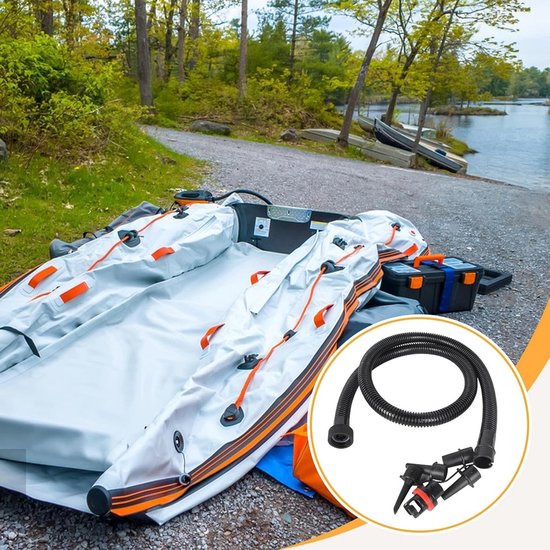Elektrische Luchtbed Pomp - Draagbare Inflator Deflator - Snel Opblazen - Universele Adapterset - 120 cm slang - Zwart — afbeelding 2
