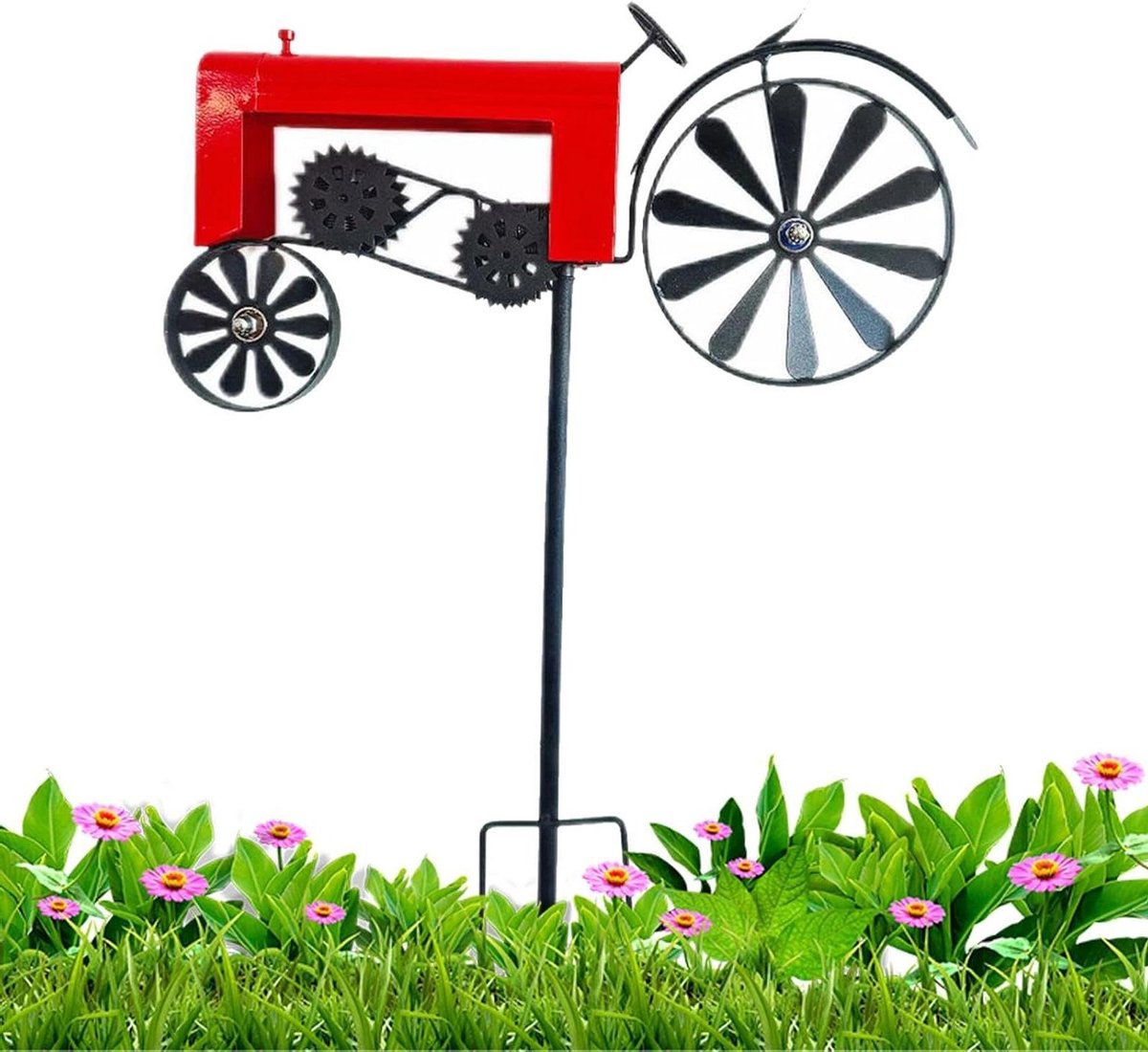 Metalen Windspinner - Buiten Decoratie - Tuin Verfraaien - Uniek Tractor Design - 68 cm Hoog - Rood