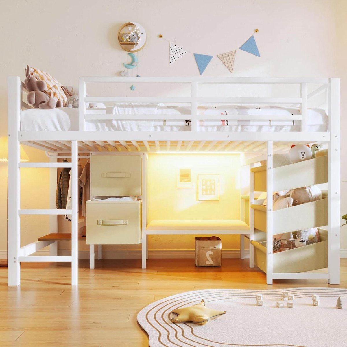 Halfhoog Bed - Slaapbank Metaal - Ontspannen Wonen - Geïntegreerde Ledstrips - 90 x 200 cm