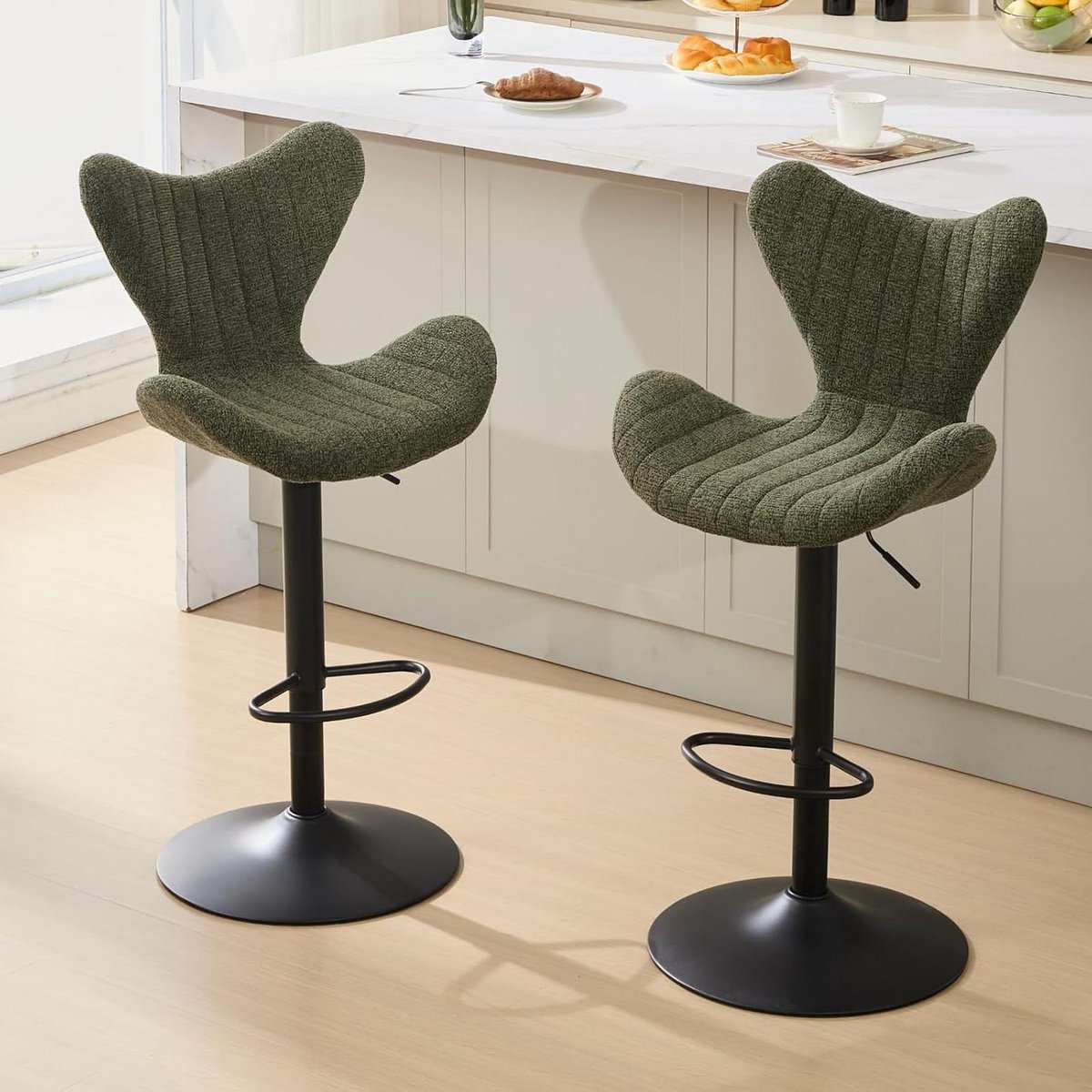 Barkrukken Set - Draaistoelen - Ontbijt Bar - In Hoogte Verstelbaar - Set van 2 - Groen
