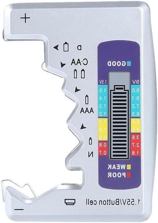Digitale Batterijtester - Accutester Universeel - Batterijen Controleren - Lcd Staafgrafiek - 92x63x14 mm - Zilver