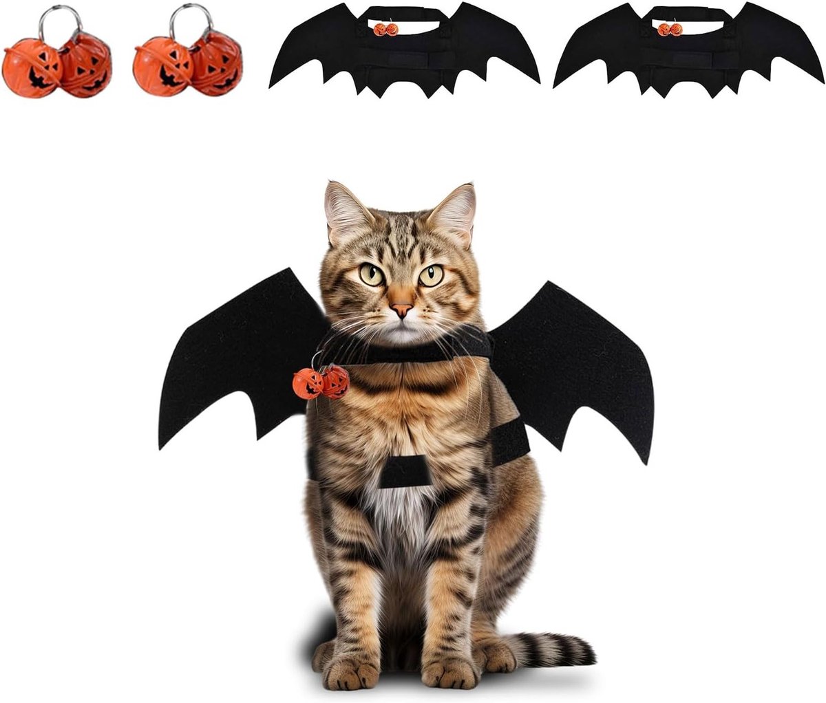 Schattige Bat Wings voor Honden en Katten - Halloween Kostuum met 2 Pompoenbelletjes en Verstelbare Cosplay Accessoires voor Huisdieren