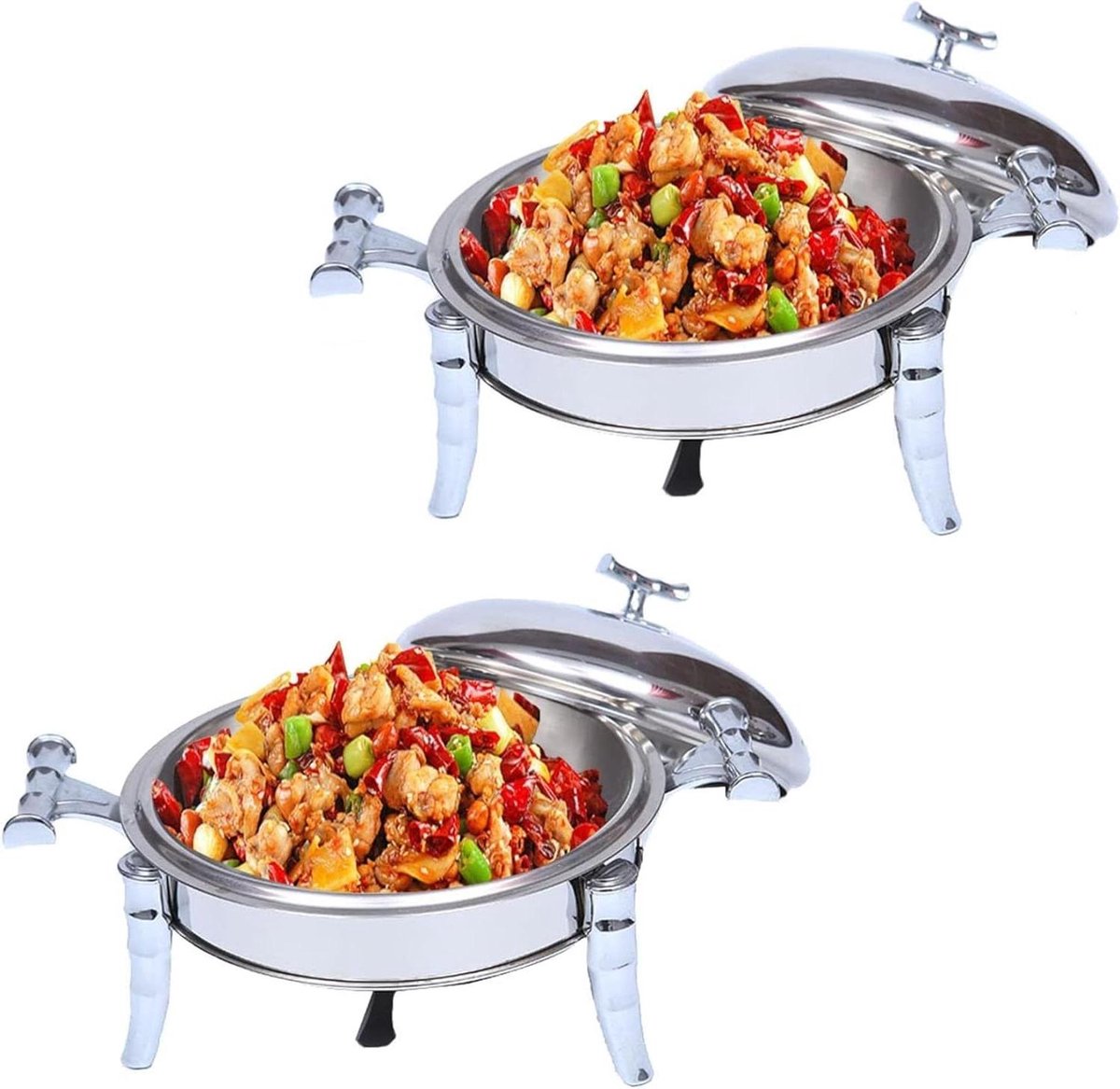 Voedselverwarmer Set - Buffet Server - Eten Warm Houden - Roestvrij Staal - 28 cm - Zilver