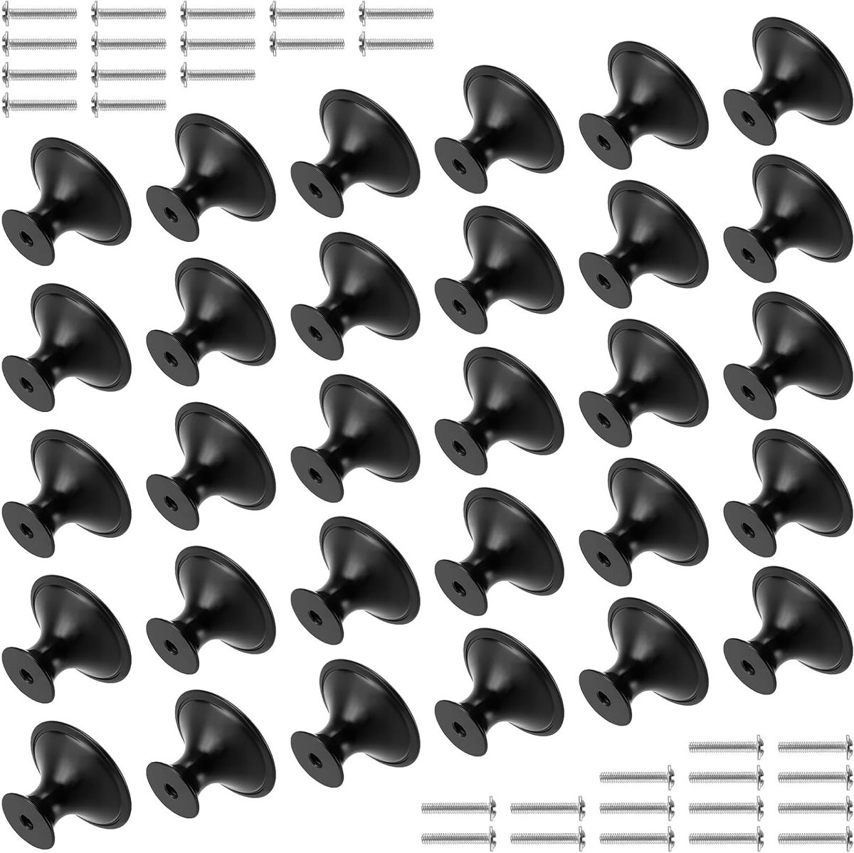 Ronde kastknoppen in matzwart, 30 stuks, voor keukens en kasten, 27 x 21 x 13 mm, duurzame meubelbeslag