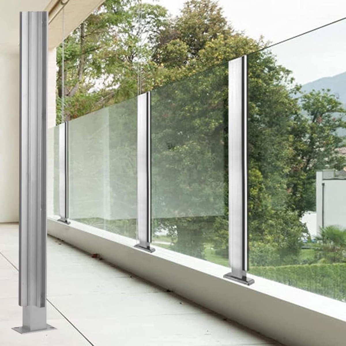 Glazen Balustrade Paal - Glazen Hek Systeem - Balkon Afscheiding - Roestvrij Staal 304 - 85-105 cm Hoogte - Zilver