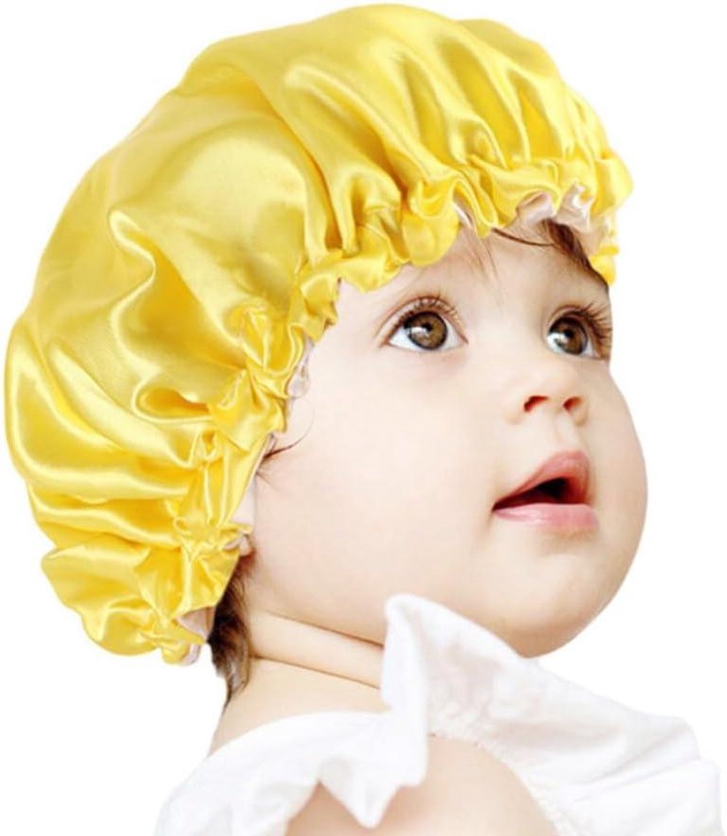 Kinder Slaapmuts - Haarmuts Satijn - Beschermt Haar - Dubbellaags Ontwerp - 27 cm - Geel