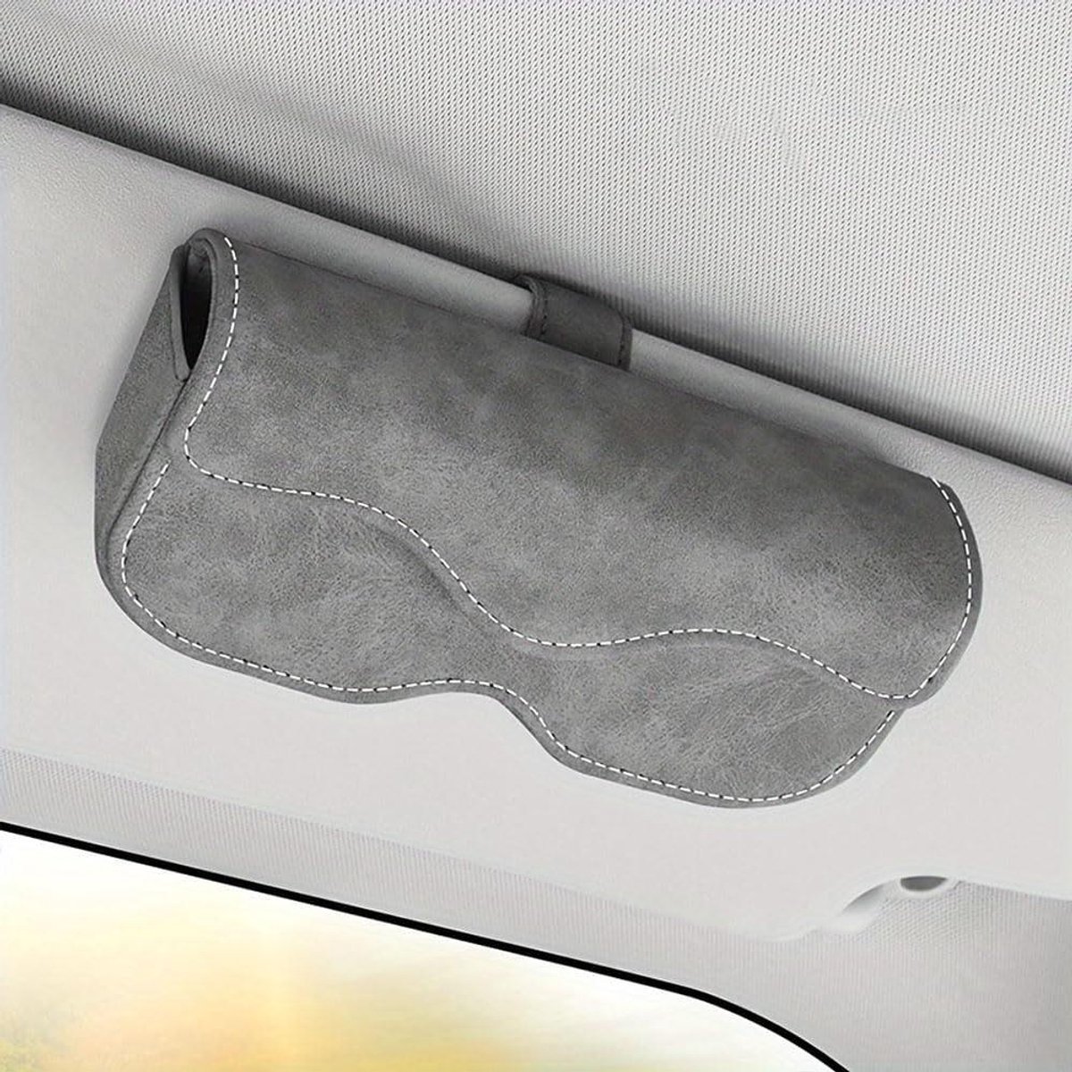 Auto Bril Etui - Brillenhouder Auto - Veilig Opbergen - Bevestiging Zonneklep - 10 x 5 x 20 cm - Grijs
