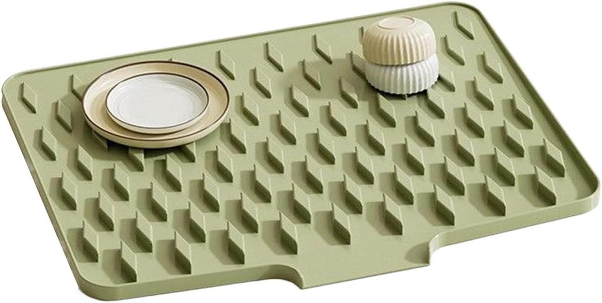 Keuken Droogmat - Afdruipmat Gootsteen - Servies Drogen - Antislip Afvoer - 40 x 30 cm - Groen