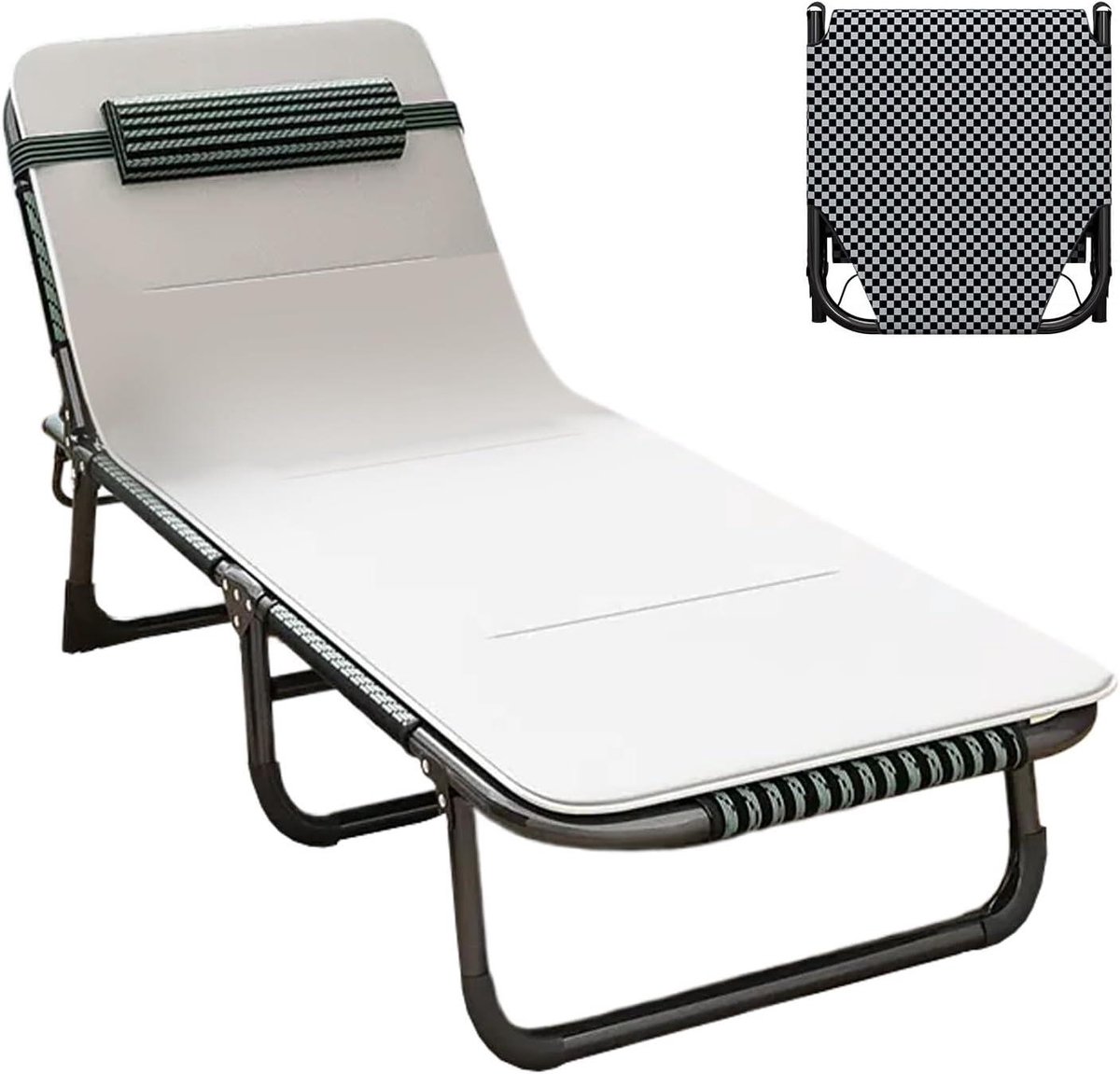 Vouwbed met Hoofdsteun - Campingbed Gastenbed - Ontspannen Buiten - Verstelbare Rugleuning - 190x75x28cm - Grijs