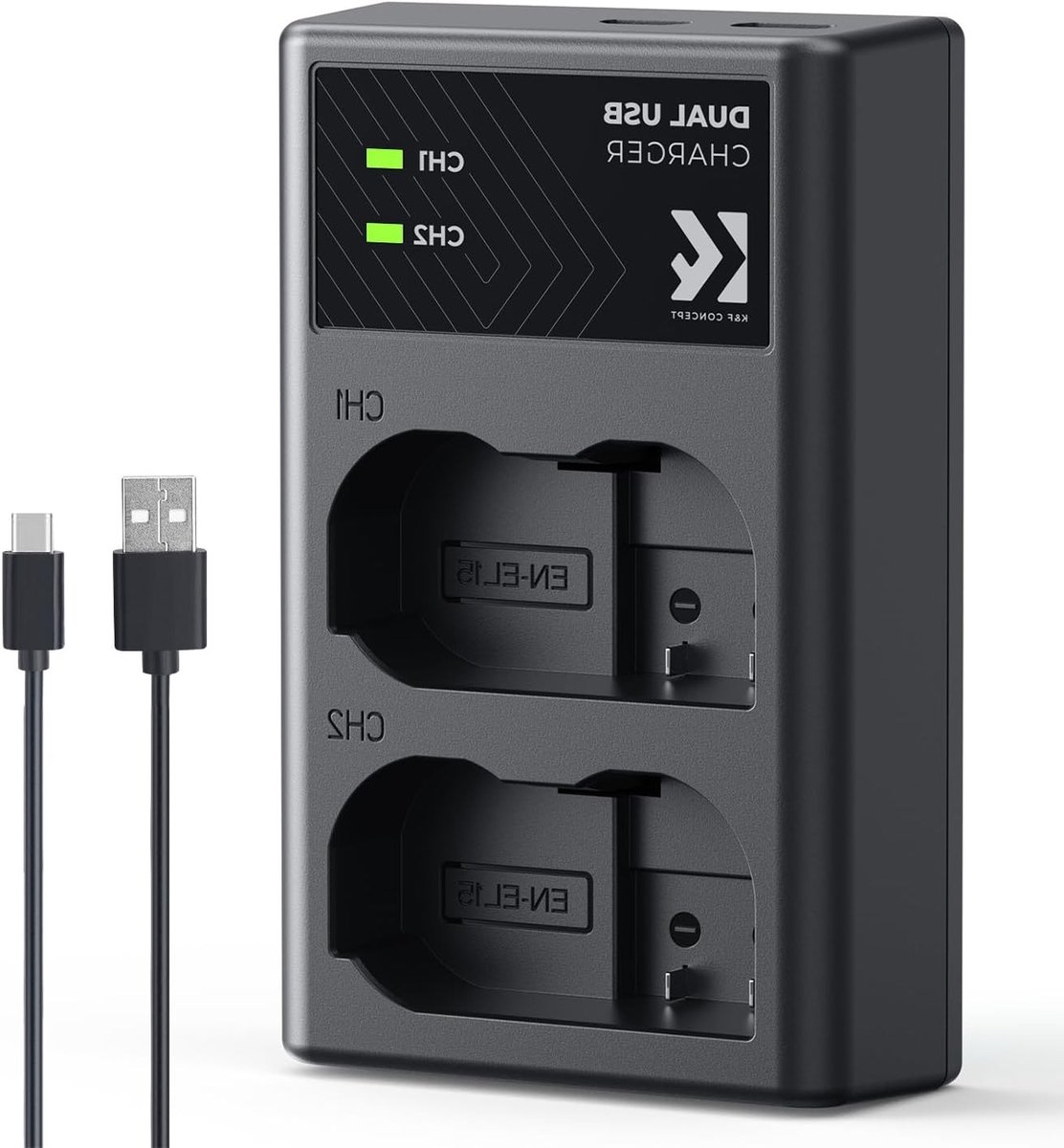Dual Slot Camera Batterijlader voor Nikon D7000, D7100, D7200, D750, D850, D810 met Micro USB en Type-C Poort, Snellader voor Camera Accu's en Fotografie Accessoires