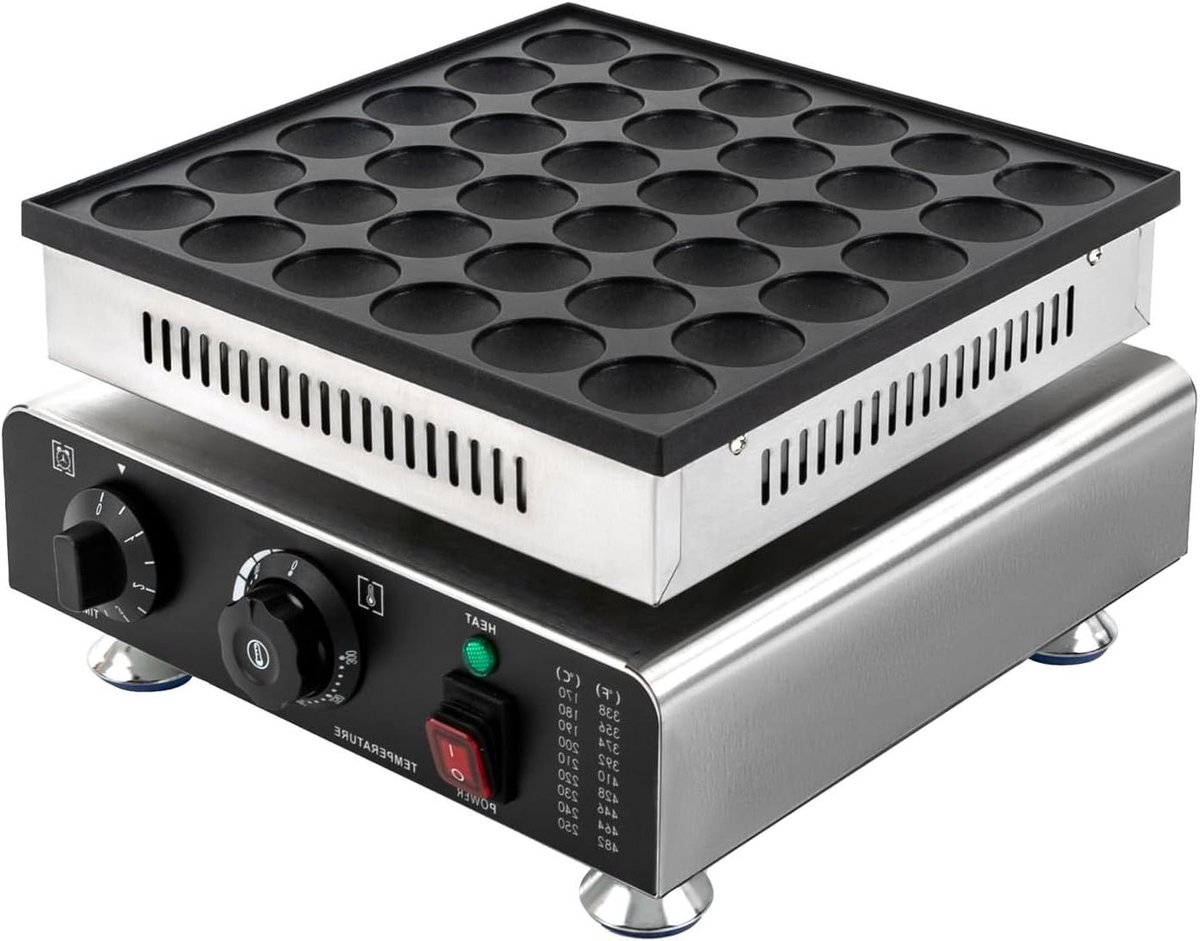 Mini Pannenkoekenbakker - Pannenkoekenmachine Wafelijzer - Snel Ontbijt Maken - 36 Gaten Capaciteit - 33x32x20 cm - Zwart Zilver