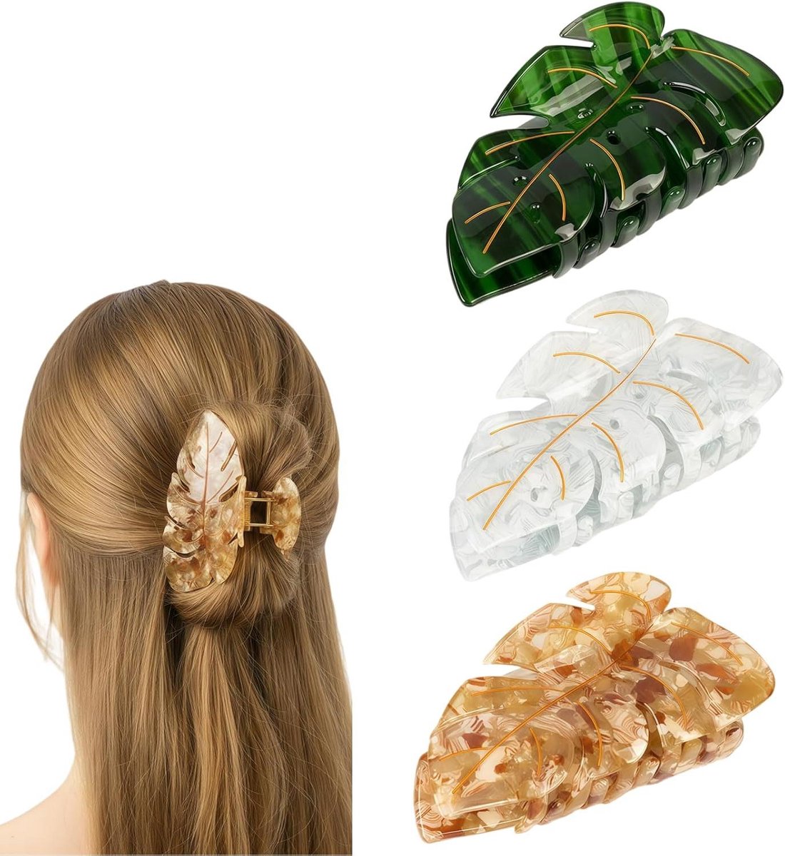 Haarclips Dames - Bloem Clips - Dagelijks Gebruik - Sterke Grip - 35 Inch - Groen Wit Bruin