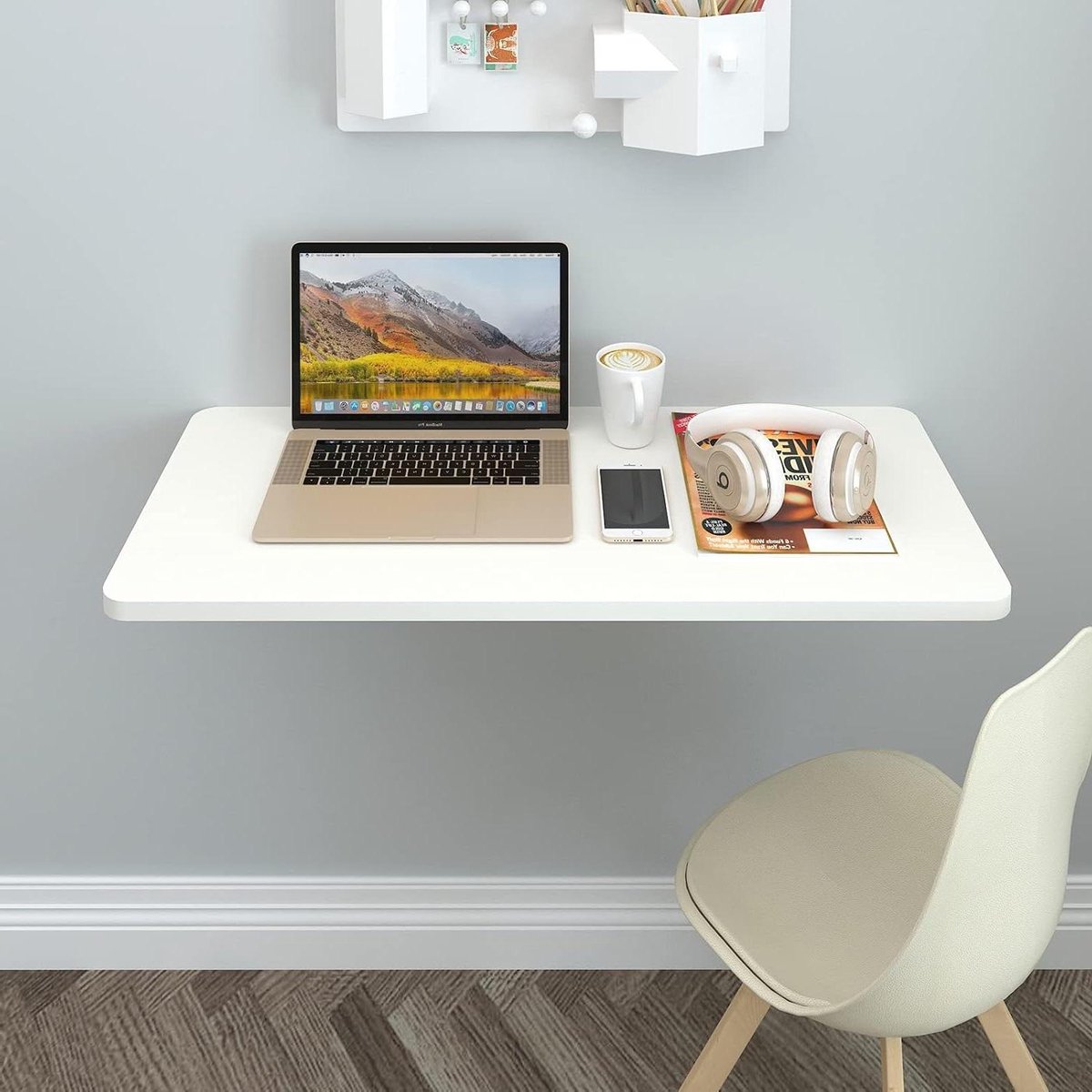 Wandbureau Opklapbaar - Muurtafel Klaptafel - Ruimte Besparen - Stevige Stalen Beugels - 100x40cm - Wit