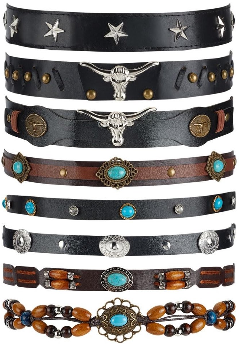 Dailygoody - Rodeo Cowgirl Riem - Kunstleer - 8 Stuks - Uniseks Volwassenen - Reserve-riem - Parel - Stijlen