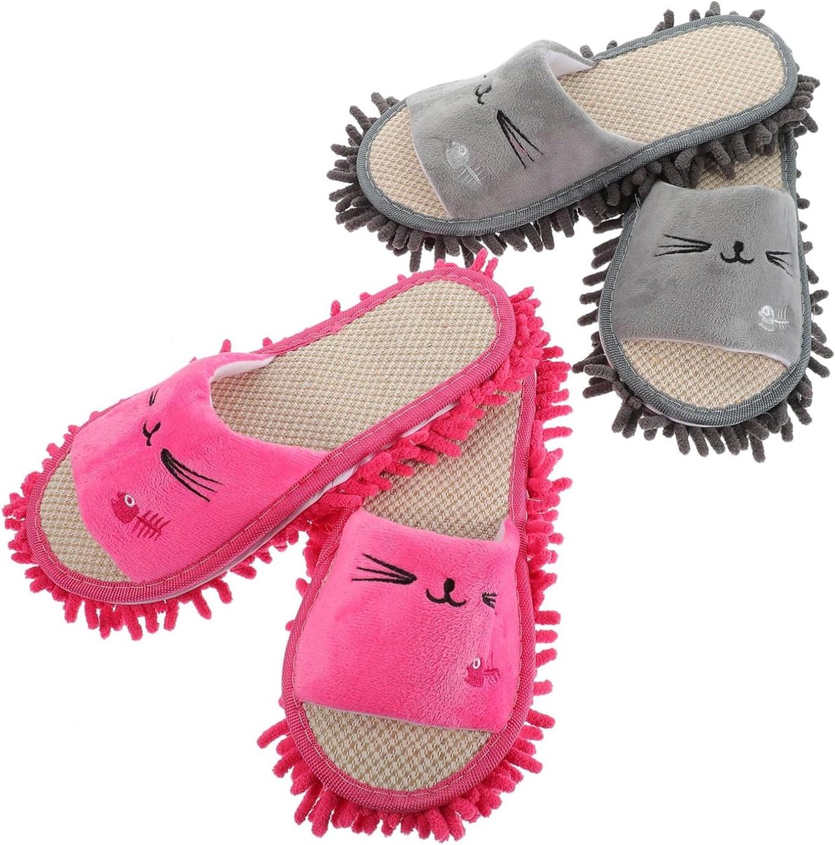 Reinigingspantoffels - Dweilpantoffels - Vloeren Schoonmaken - Zachte Pluche - 2 Paar - Assorted