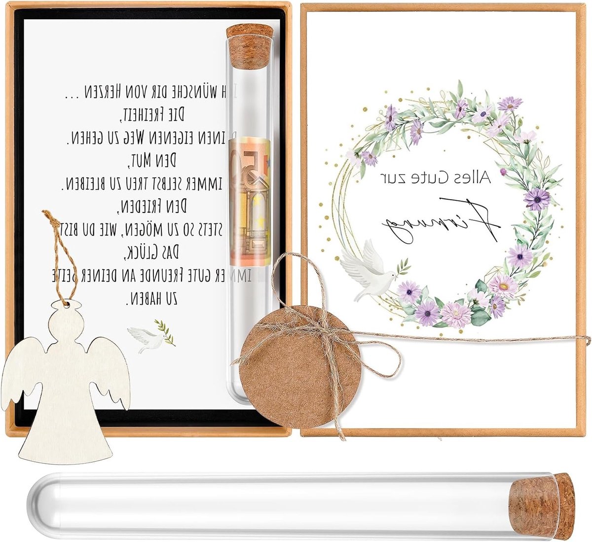 Hestya Bevestigingscadeaus in Geld Bevestigingskaart Cadeaus Voor Meisjes en Jongens met Reageerbuisje houten Engeltje kaart verpakking Voor Geldcadea