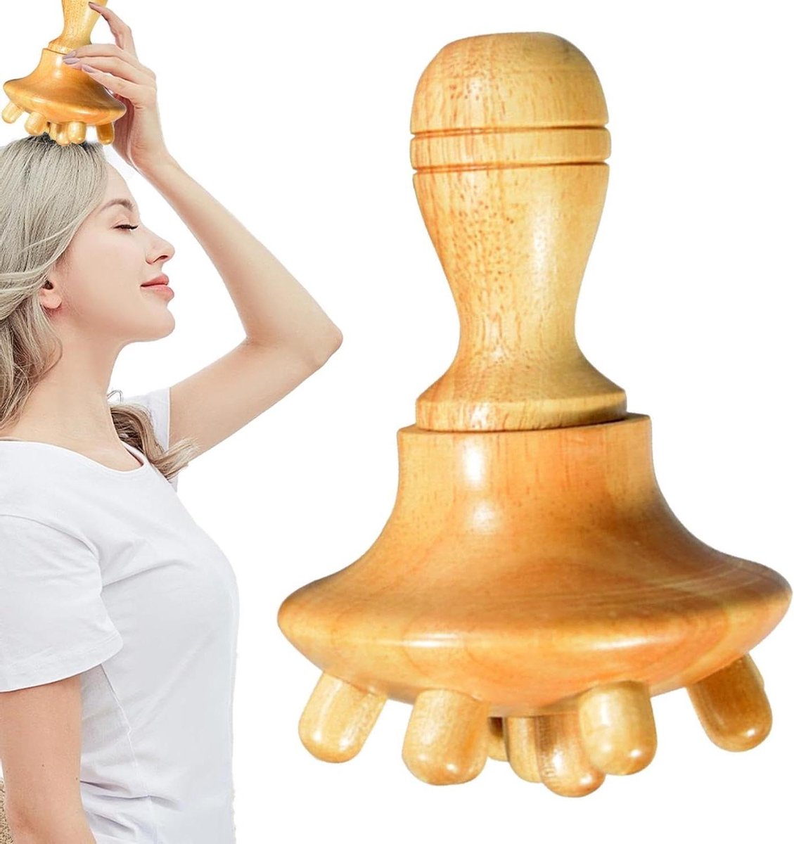 Paddenstoel Massager - Houten Beeldhouwer - Spierontspanning Lichaam - Ergonomisch Ontwerp - 14.5 cm - Natuurlijk Bruin