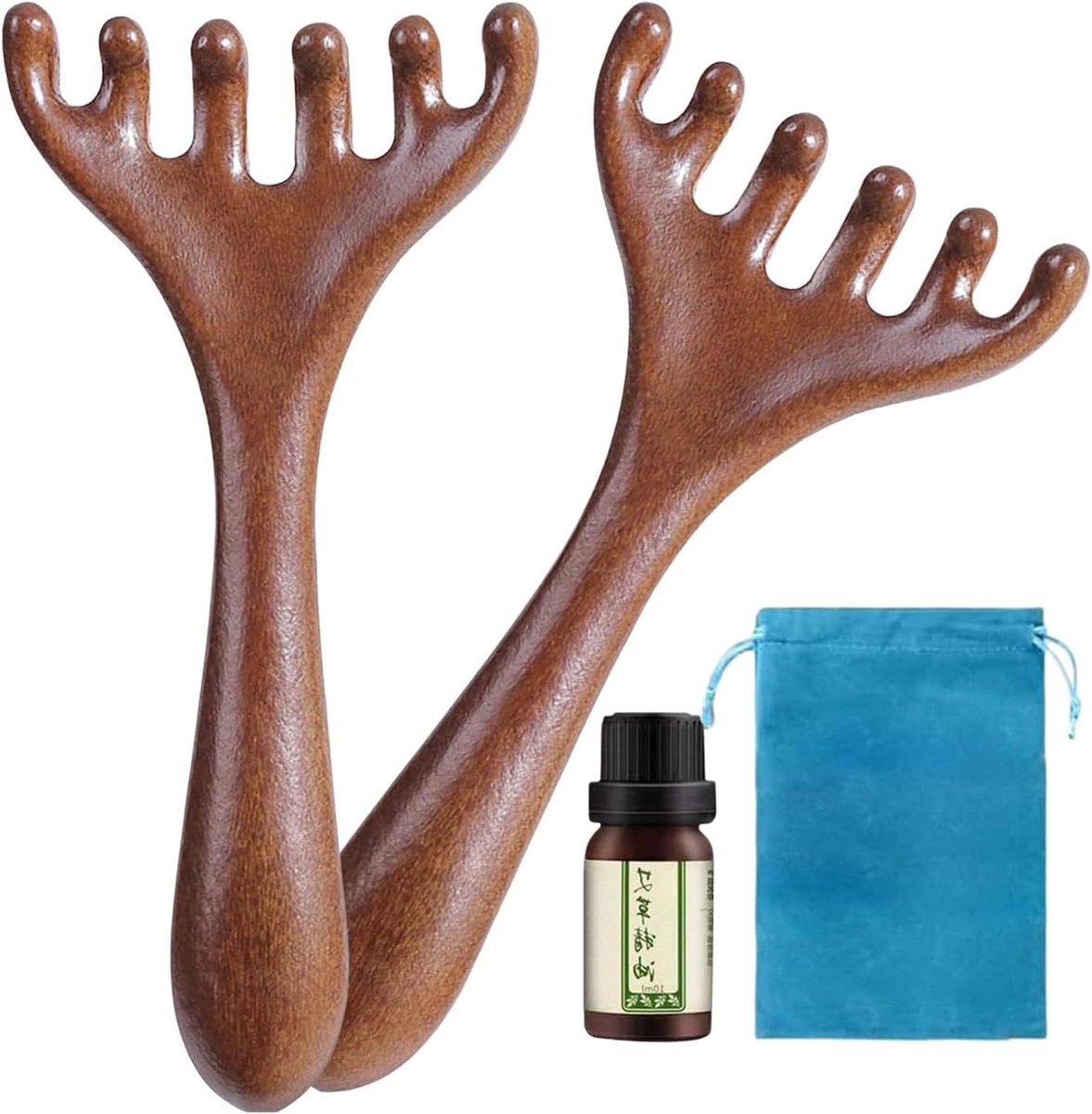 Hoofdhuidmassageapparaat Hout - Wellness Gereedschap - Spanning Ontlasting - Ergonomisch Ontwerp - 2 Stuks - Natuurlijk Hout