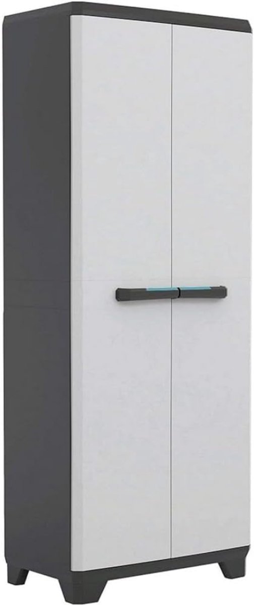 Aurixi® Tuinkast Kunststof - Tuinkast - Tuinkist- Lichtgrijs/Zwart- 68cm x 39cm x 173cm; 10.88 kg